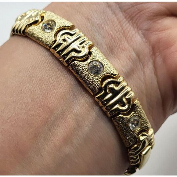 Estate Rhinestone Goldtone Tennis Wrap Thick Bracelet 7in - Picture 3 of 6